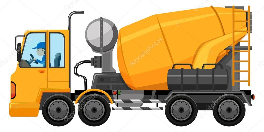 Man driving cement mixer truck