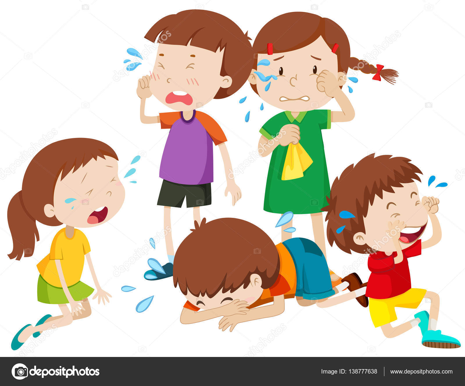 Cinco niños llorando con lágrimas Vector de stock #138777638 de  ©blueringmedia, image size:1600x1329