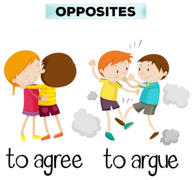 Opposite words for agree and argue clipart