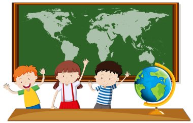 Üç öğrenci sınıf coğrafya çalışma