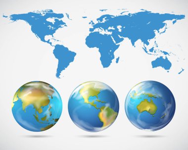 Dünya Haritası ve dünyanın farklı yerlerinde