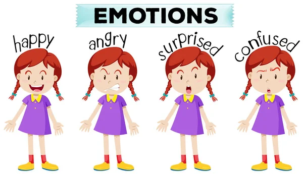 Dívka se čtyřmi různými emocemi — Stockový vektor