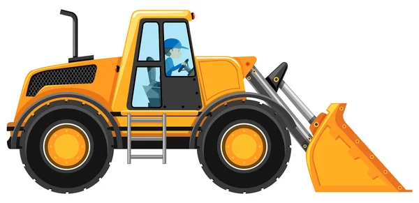 Homem condução bulldozer no fundo branco — Vetor de Stock
