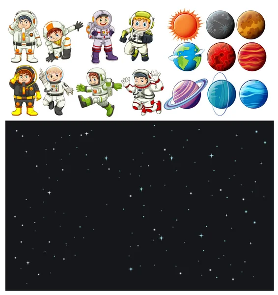 Ruimte achtergrond en spaceman set — Stockvector