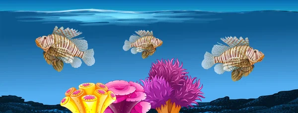Scène sous-marine avec des lionfish — Image vectorielle