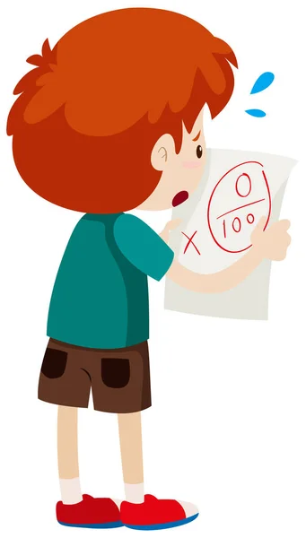 Boy with zero score on paper — Stock Vector