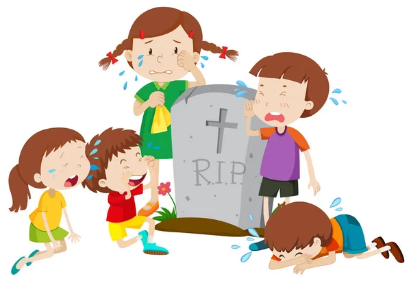 Escena de lápida con niños llorando — Archivo Imágenes Vectoriales