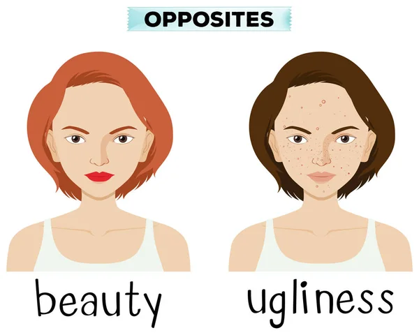 Palabras opuestas para belleza y fealdad — Vector de stock