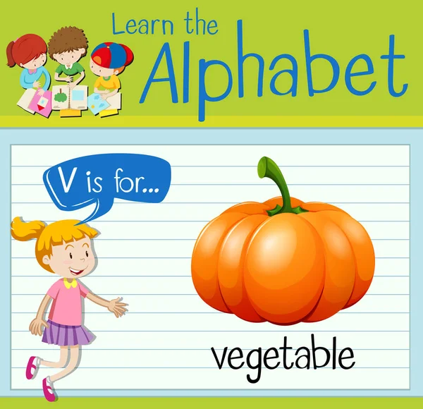Flashcard lettre V est pour les légumes — Image vectorielle