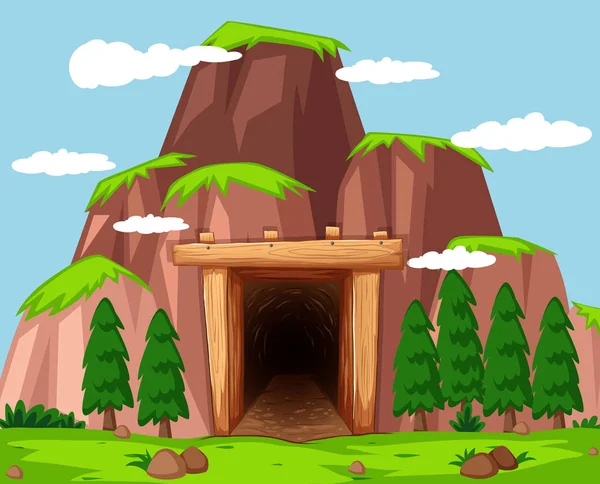 Mine entrance at the mountain — Stock Vector