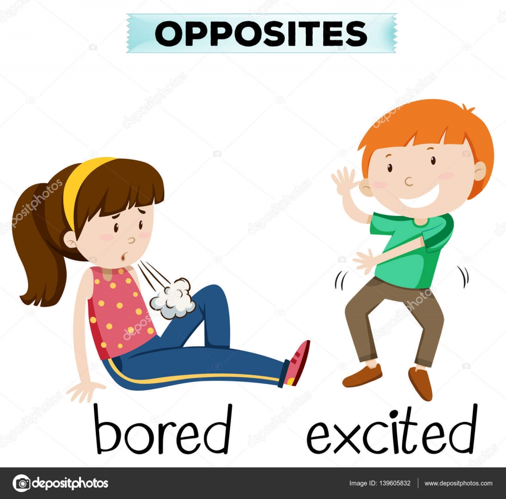 Opposite word for bored and excited — Stock Vector © blueringmedia