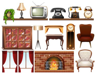 Beyaz arka plan üzerinde farklı vintage nesneleri