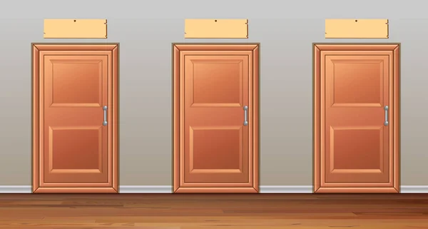 Three wooden doors in the hallway — Stock Vector