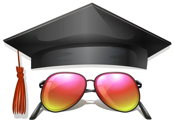 Graduation cap and sunglasses — Stock Vector