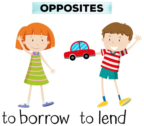 Opposite wordcard for borrow and lend — Stock Vector