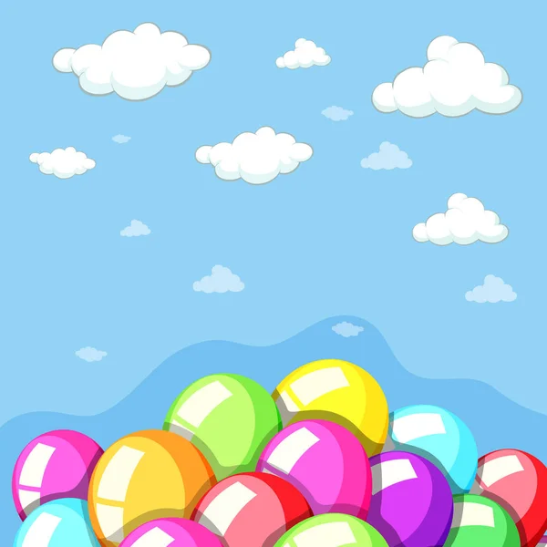 Cielo fondo con globos de colores — Vector de stock