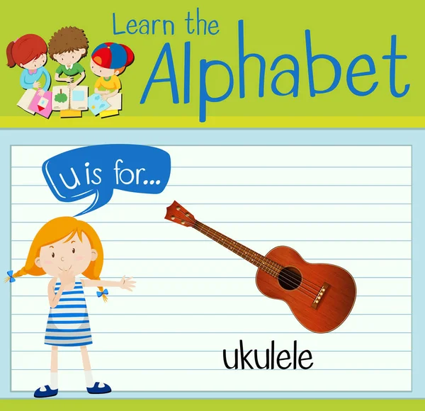 Flashcard bokstaven U är för ukulele — Stock vektor