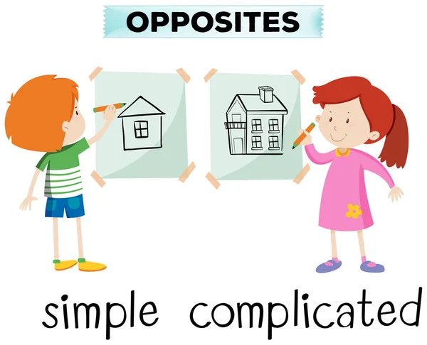 Mots opposés pour simple et compliqué — Image vectorielle