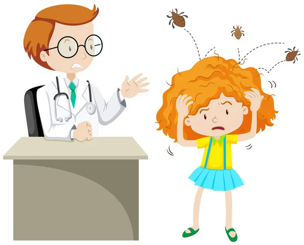 Doctor examining girl with head lice — Stock Vector