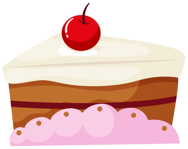 Pedazo de pastel con cereza en la parte superior — Vector de stock