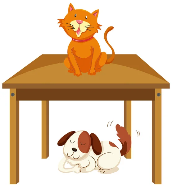 Cat on the table and dog under the table Stock Vector