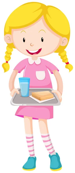 Girl holding tray of food — Stock Vector