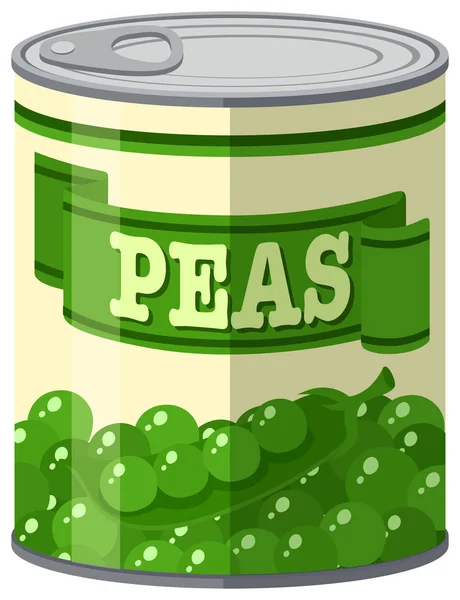 Green peas in aluminum can — Stock Vector