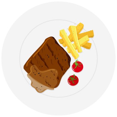 Sığır eti biftek ve patates kızartması plaka üzerinde