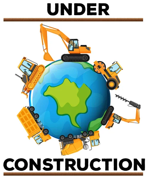 Affiche en construction avec machines sur terre — Image vectorielle