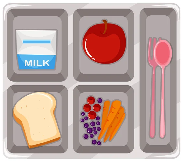 Personalmatsal mat med frukt och mjölk — Stock vektor
