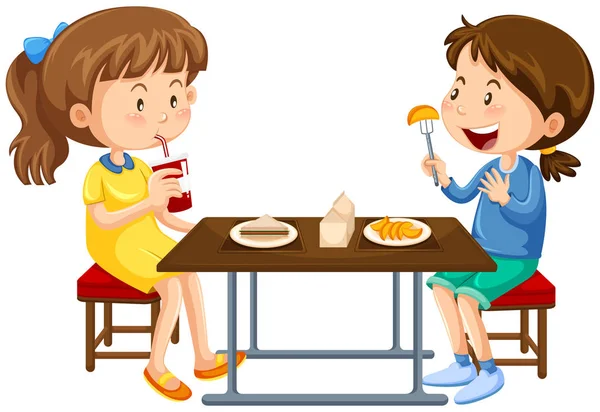 Two girls eating on picnic table — Stock Vector