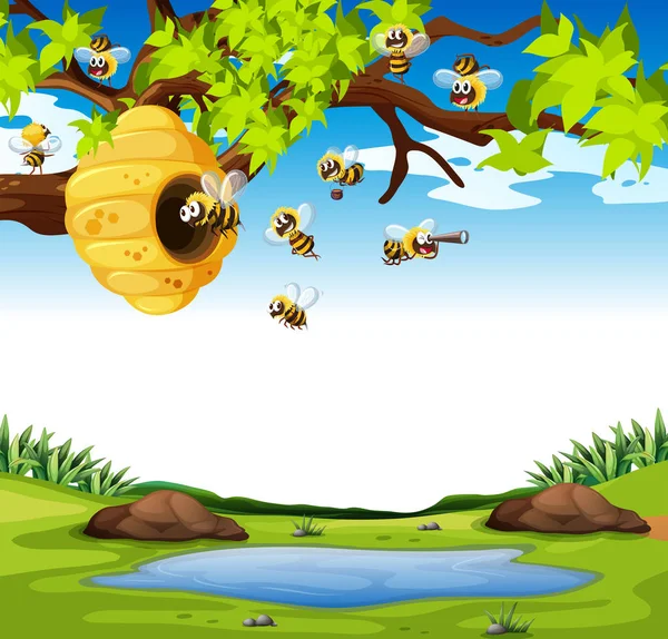 蜜蜂在花园里飞 — 图库矢量图片