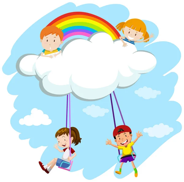 Kinder spielen Schaukel auf Wolken — Stockvektor