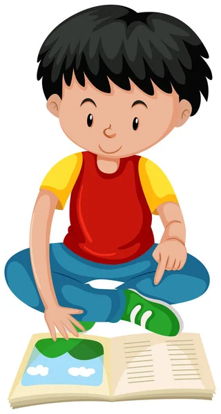 Little boy reading book — Stock Vector