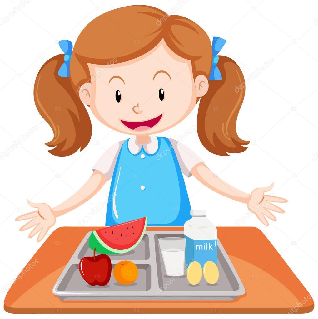 Girl having lunch on table — Stock Vector © blueringmedia #143469141