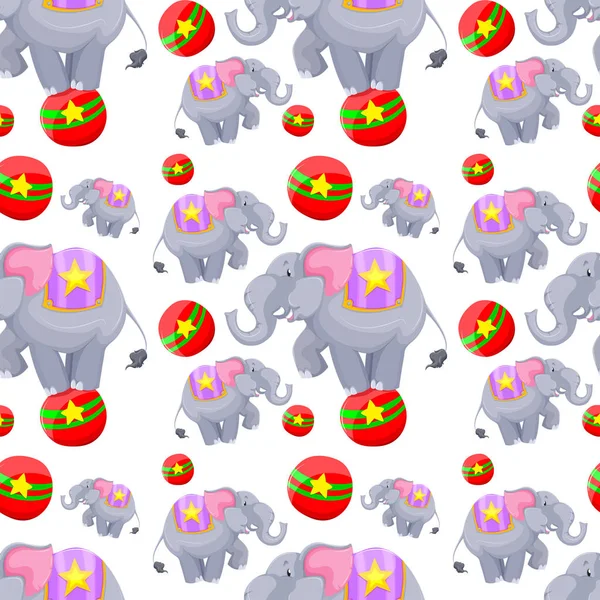 Design di sfondo senza soluzione di continuità con elefanti su palle — Vettoriale Stock
