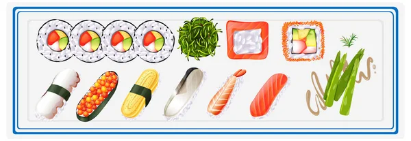 Japanese sushi set on plate — Stock Vector