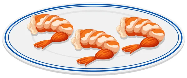 Boiled shrimps on the plate — Stock Vector