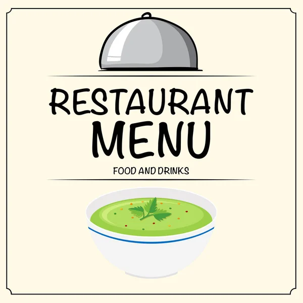 Menú del restaurante con sopa de verduras en tazón — Vector de stock