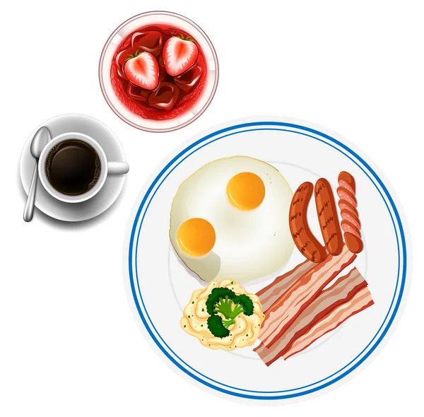 Petit déjeuner avec œufs et thé — Image vectorielle