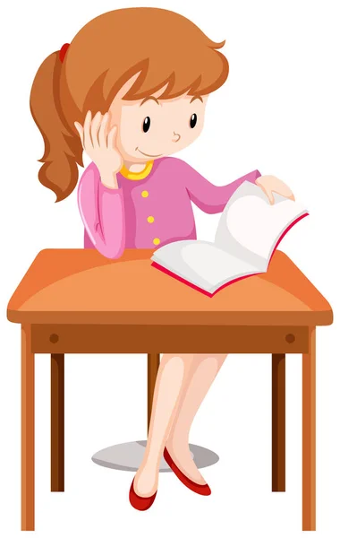 Dívka čtoucí knihu na stůl — Stockový vektor