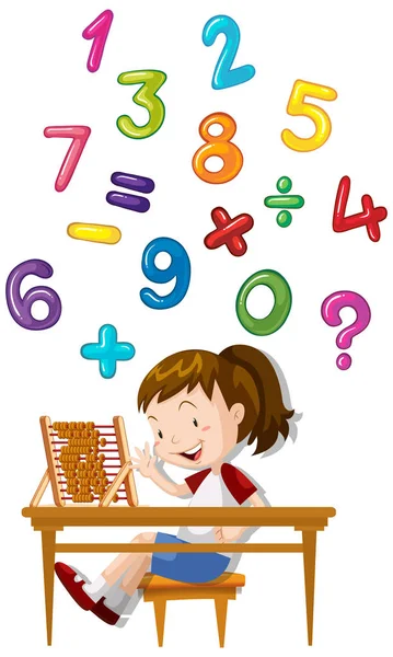 Girl counting numbers with abacus — Stock Vector