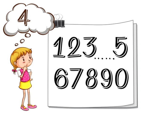 Girl finding missing number — Stock Vector