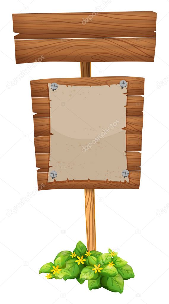 Blank paper on wooden sign