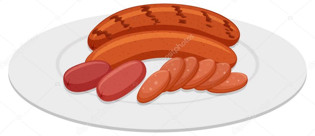 Grilled sausages on round plate