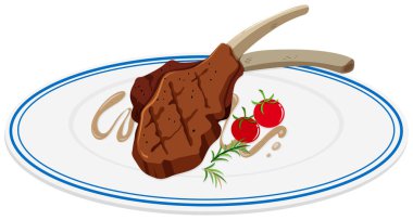 Kuzu pirzola ve plaka üzerinde domates