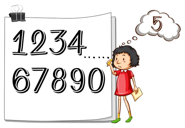 Girl counting numbers on paper — Stock Vector