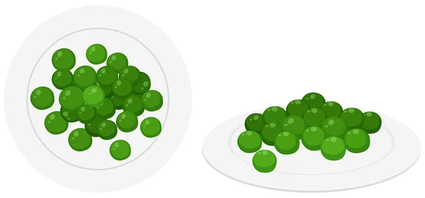 Grüne Erbsen auf weißen Tellern — Stockvektor
