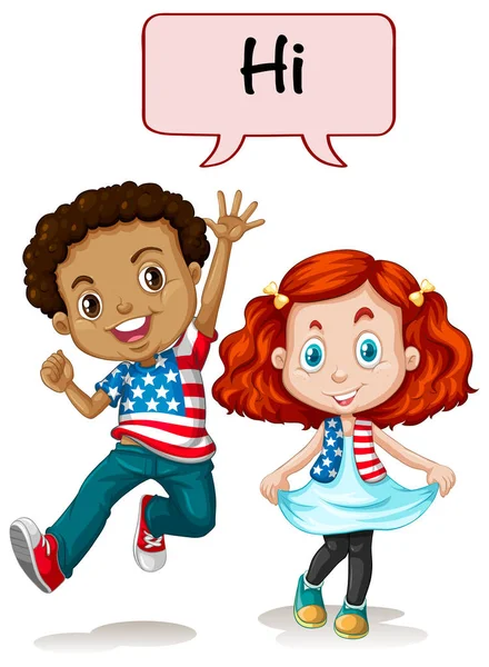 Δύο αμερικανικά παιδιά λέει Γεια — Διανυσματικό Αρχείο