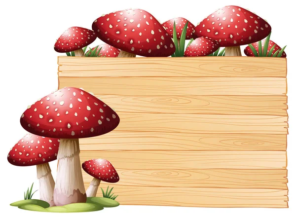 Wooden board with mushrooms — Stock Vector